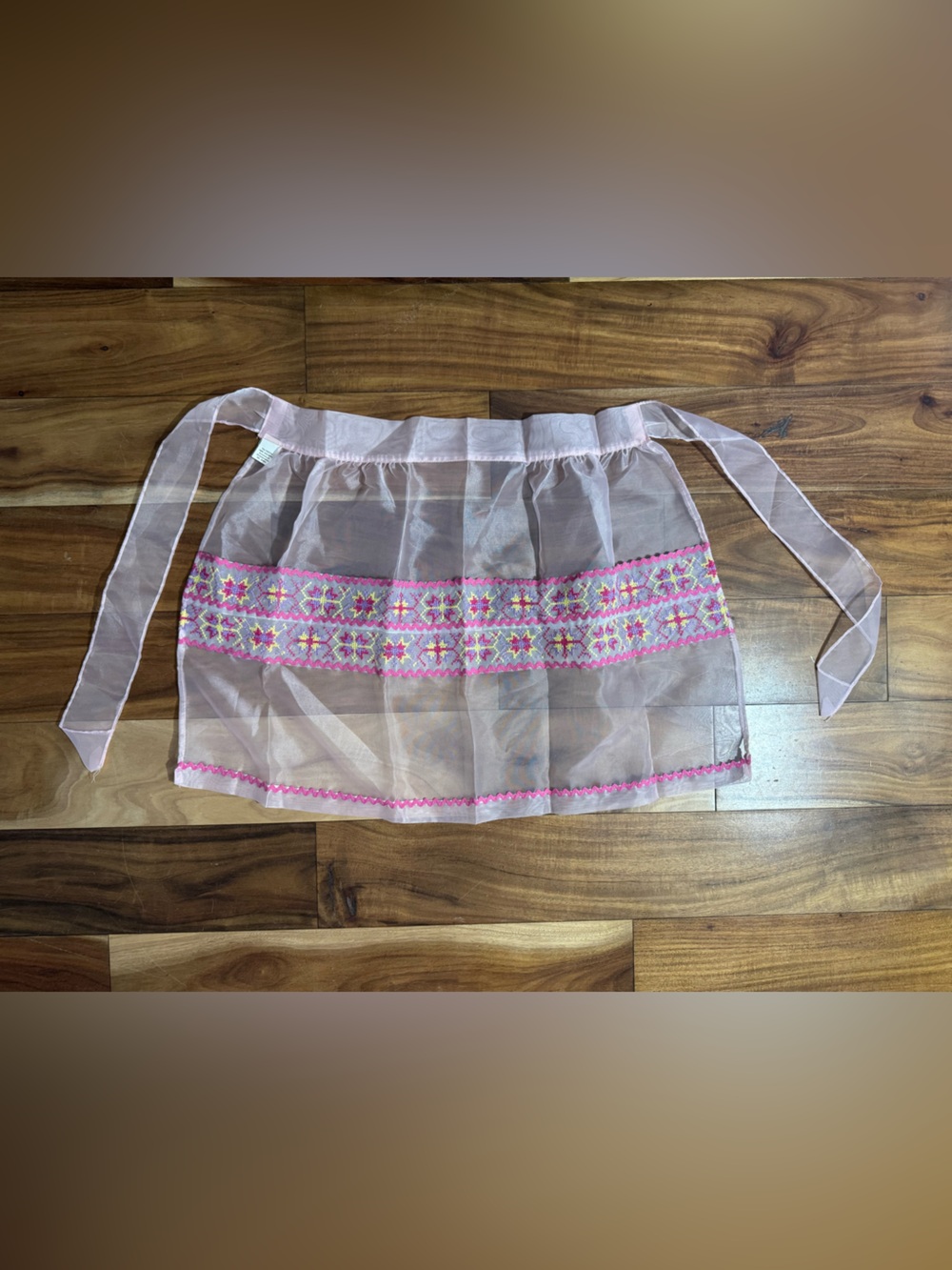 Sheer Pink Embroidered Waist Apron with pockets